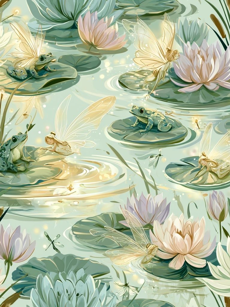 Lily Pond Fairies Illustration Poster. poster detail