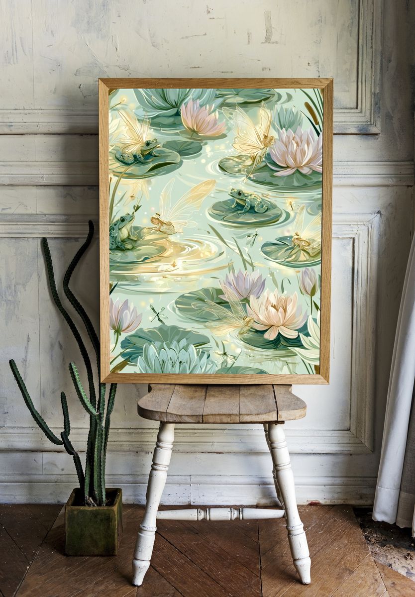 Lily Pond Fairies Illustration Poster. — room view 1