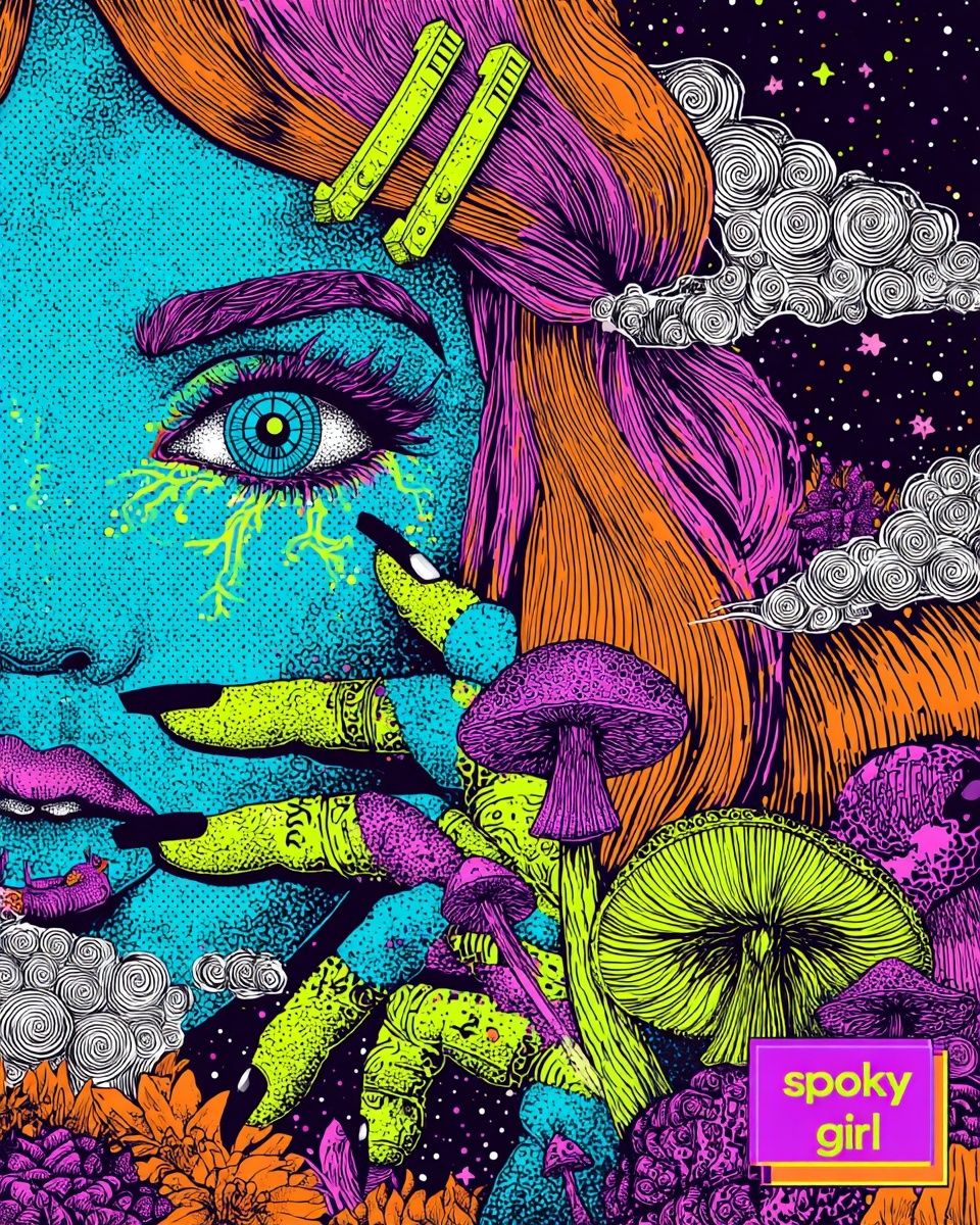 Spooky Girl Psychedelic Illustration Poster. poster detail
