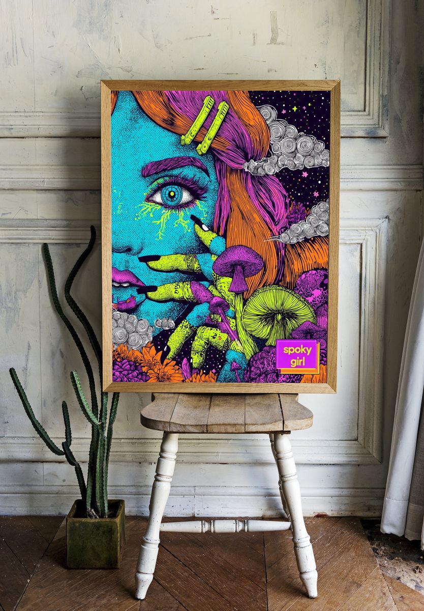 Spooky Girl Psychedelic Illustration Poster. room preview
