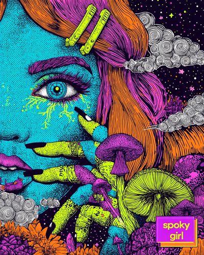 Spooky Girl Psychedelic Illustration Poster. poster print