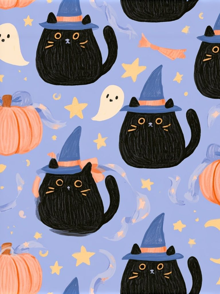 Halloween Cats and Pumpkins Illustration Poster. poster — illustration art