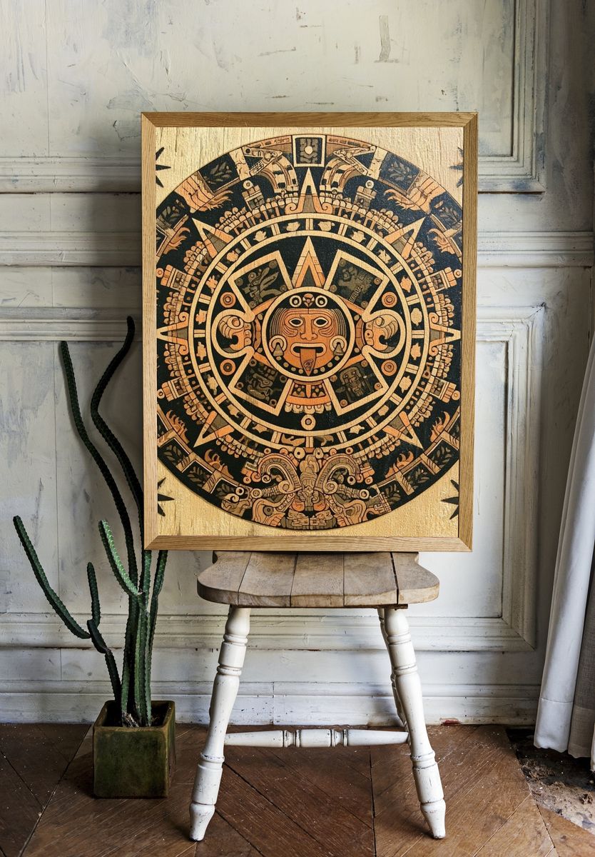 Mayan Sun Calendar Illustration Poster. — room view 1