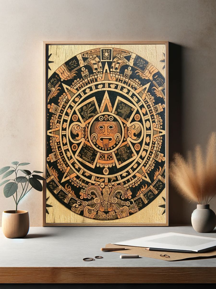 Mayan Sun Calendar Illustration Poster. — room view 2