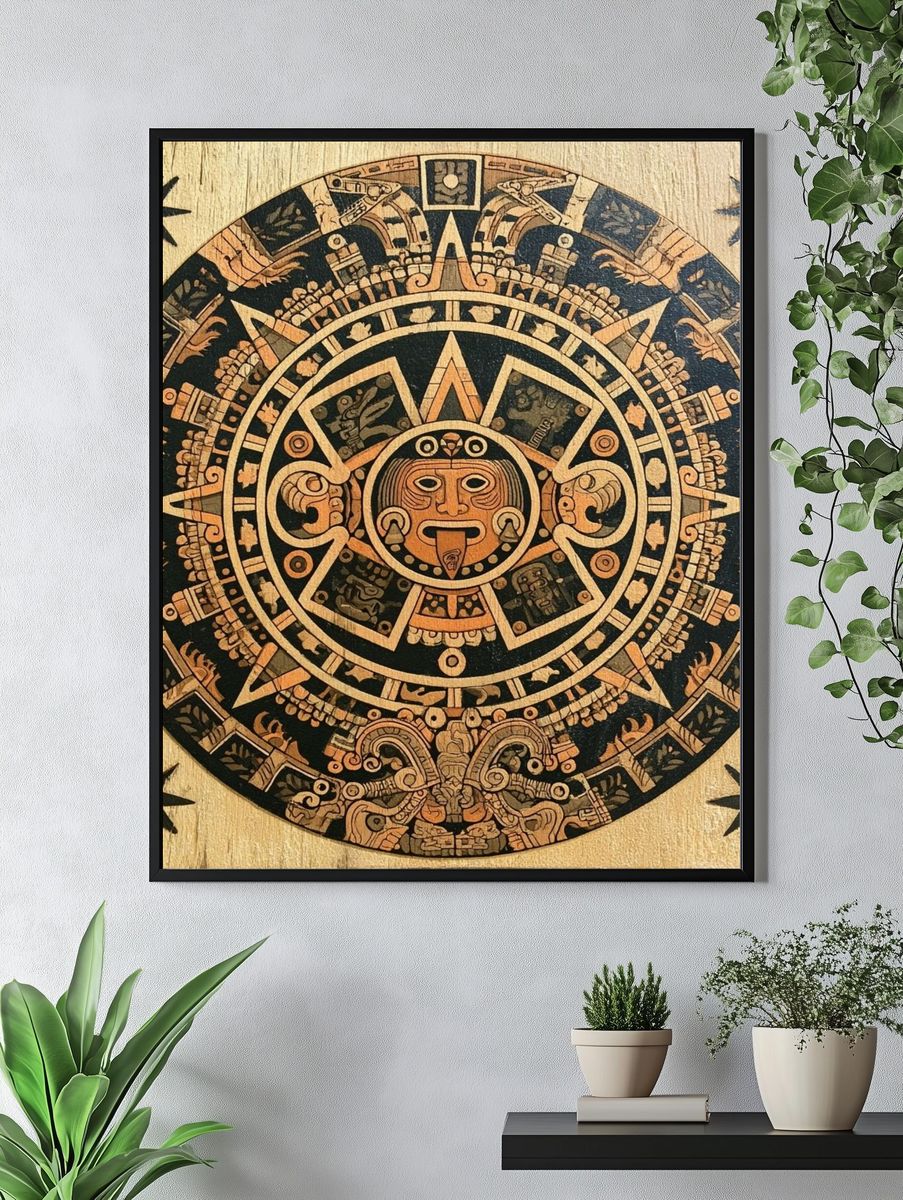 Mayan Sun Calendar Illustration Poster. — room view 4