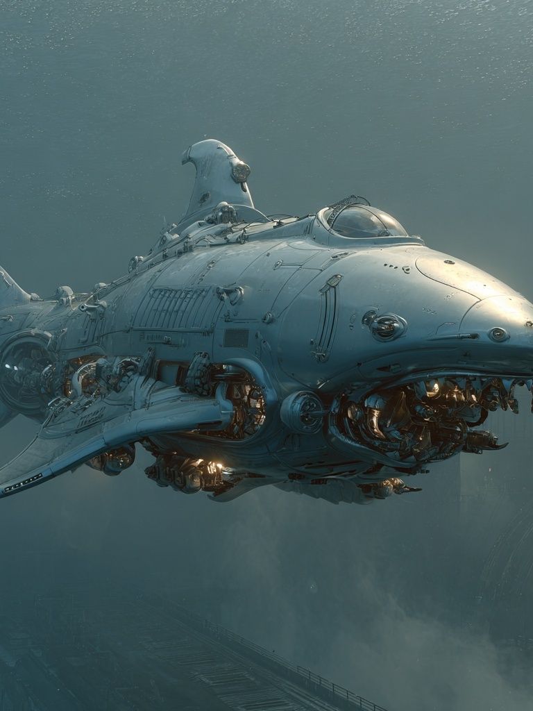 Submarine Whale Sci-Fi Print. poster — illustration art
