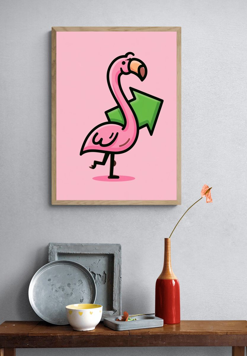 Flamingo Arrow Illustration Poster. — room view 3