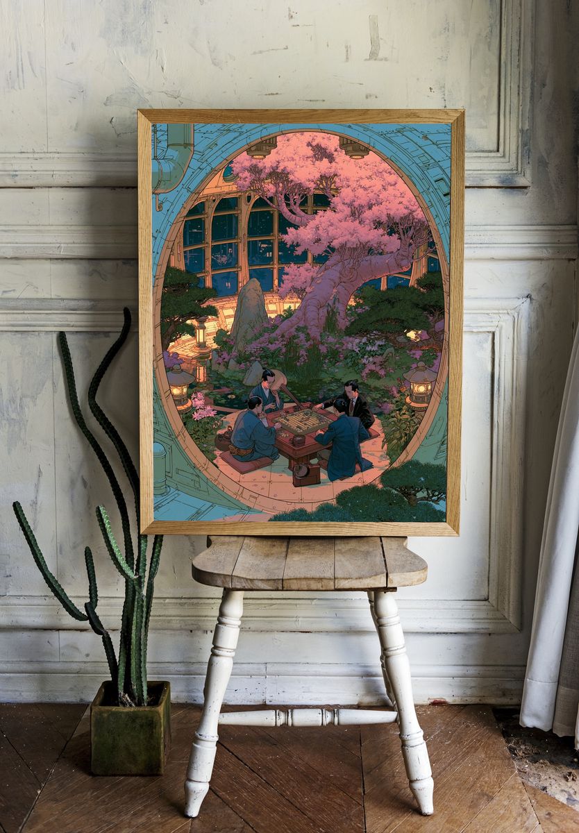 Zen Garden Go Game Illustration Poster. — room view 1