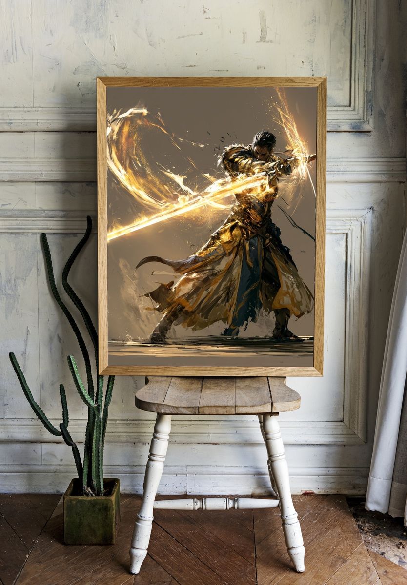Golden Warrior Digital Art Poster. — room view 1