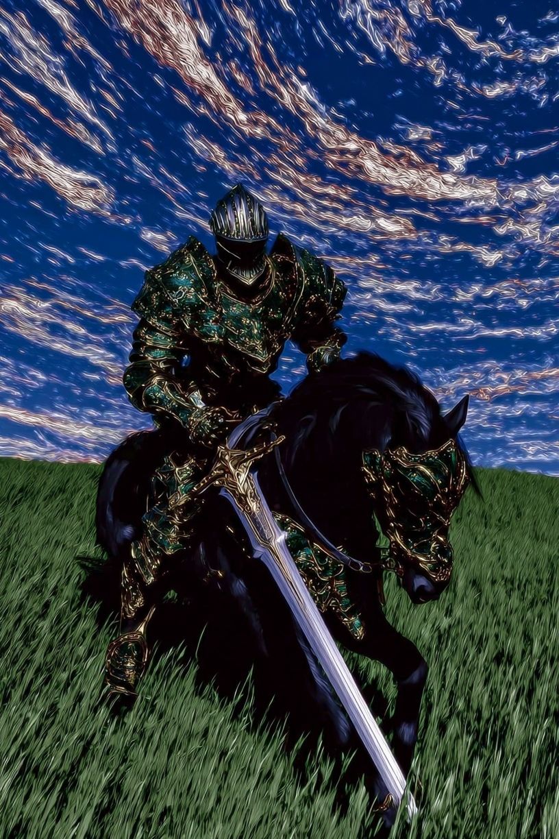 Armored Knight on Horse Fantasy Print. poster — illustration art
