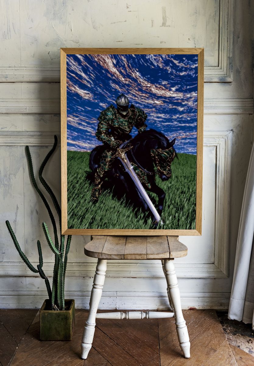 Armored Knight on Horse Fantasy Print. — room view 1