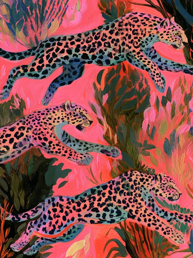 Leaping Leopards Illustration Poster. poster detail