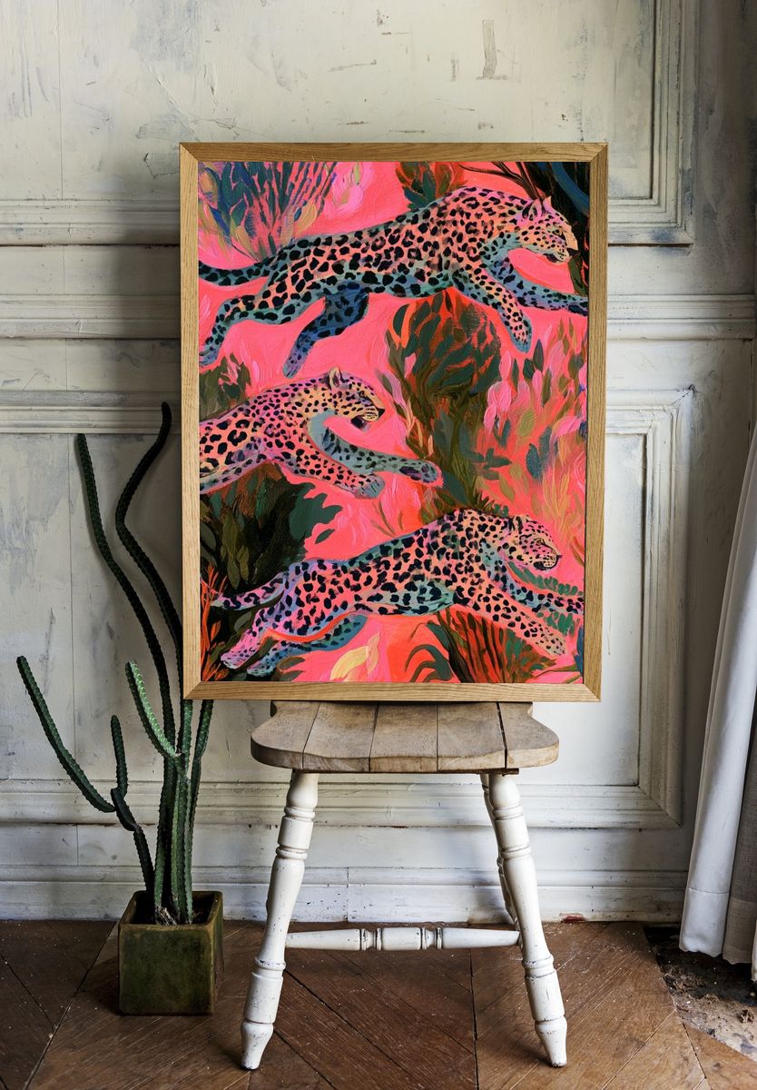 Leaping Leopards Illustration Poster. — room view 1