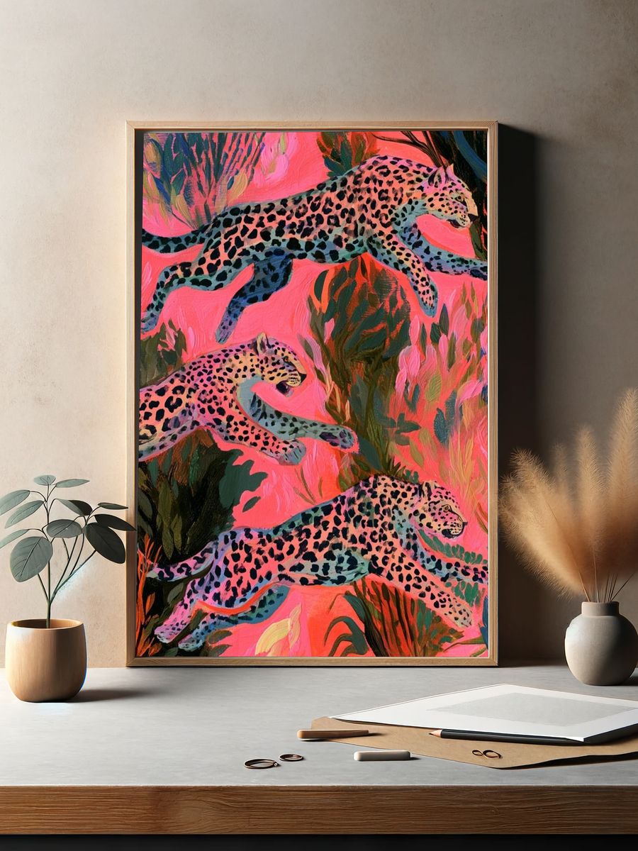 Leaping Leopards Illustration Poster. — room view 2