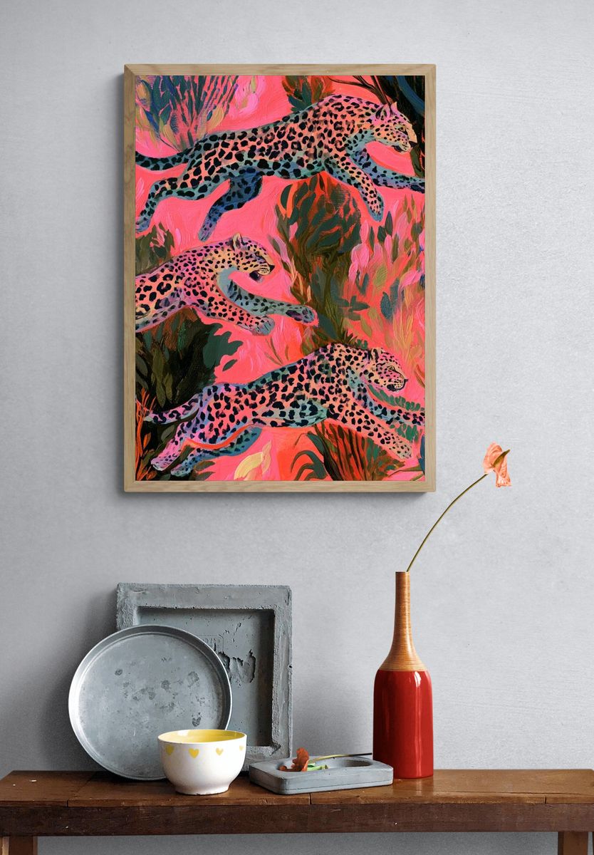 Leaping Leopards Illustration Poster. — room view 3