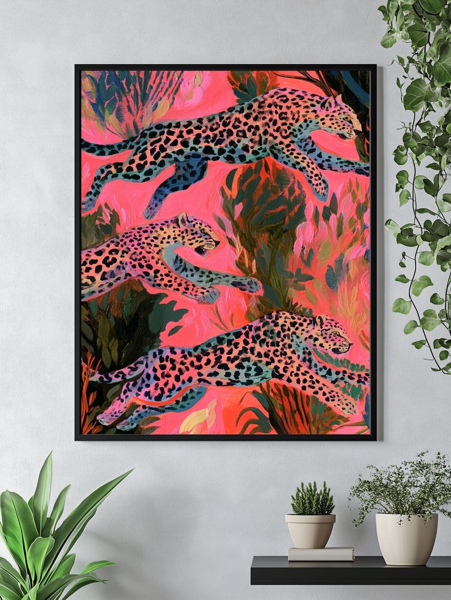 Leaping Leopards Illustration Poster. — room view 4