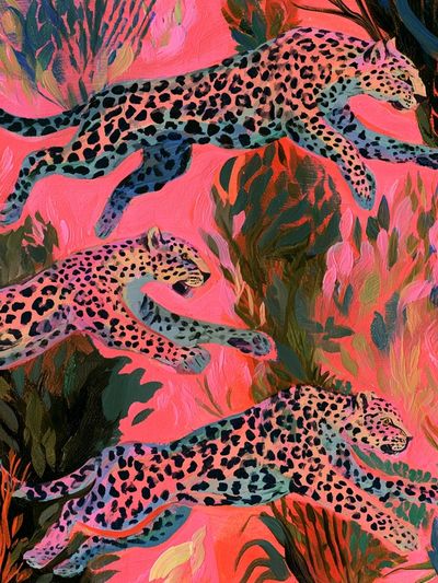 Leaping Leopards Illustration Poster. poster