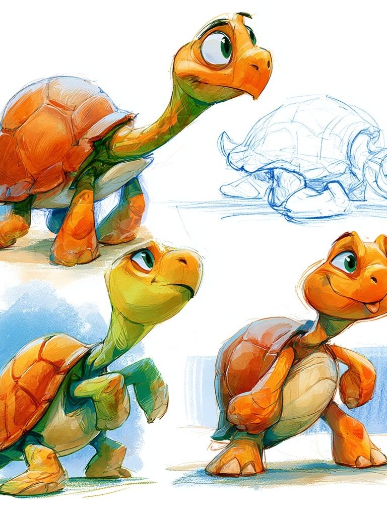 Cute Turtle Character Illustration Poster. poster — illustration art
