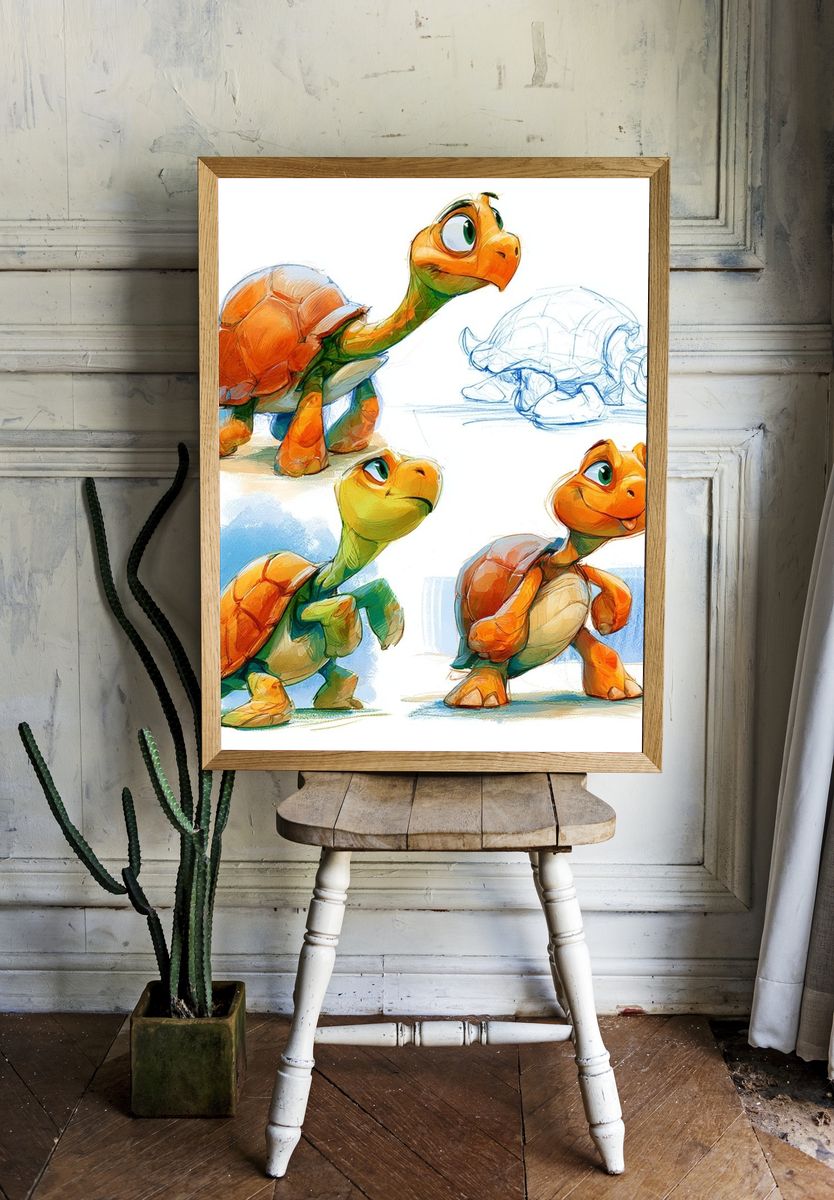 Cute Turtle Character Illustration Poster. room preview