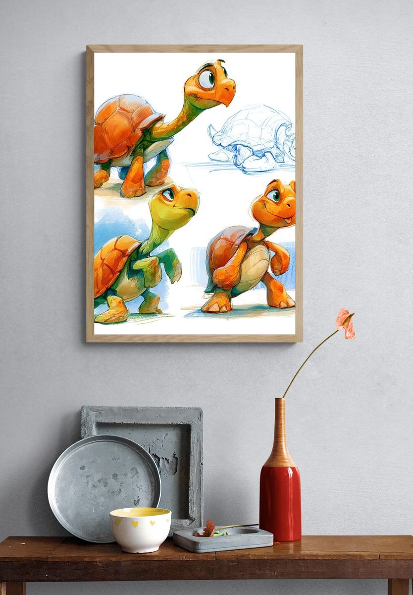 Cute Turtle Character Illustration Poster. — room view 3