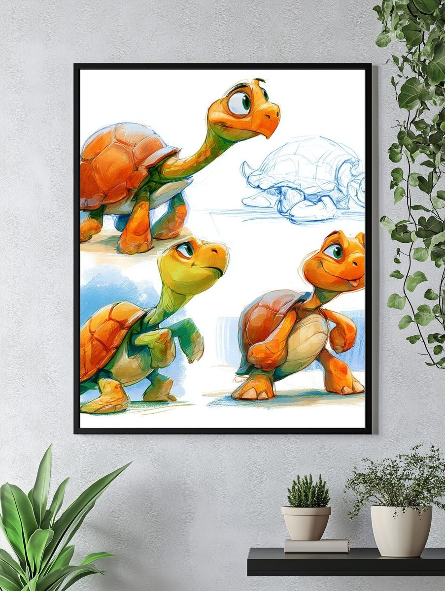 Cute Turtle Character Illustration Poster. — room view 4