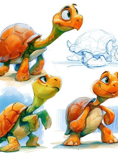 Cute Turtle Character Illustration Poster. poster