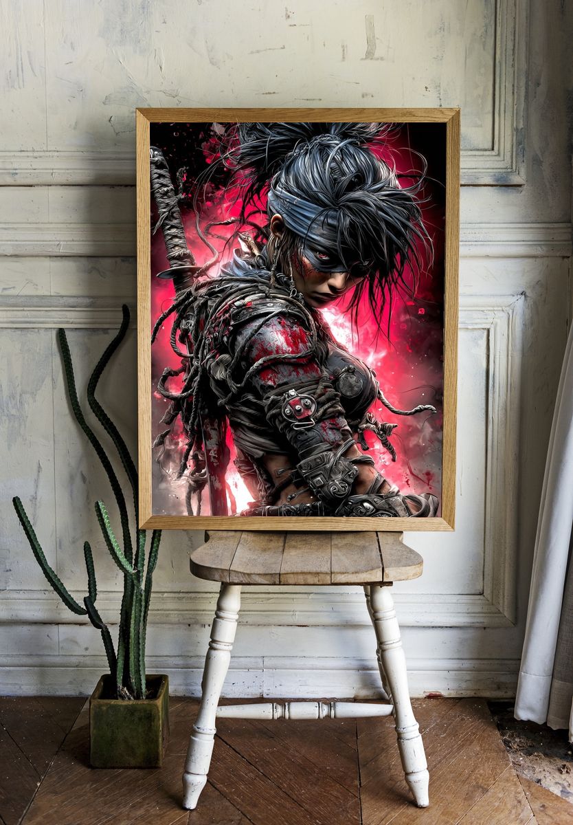 Cyberpunk Warrior Portrait Print. — room view 1