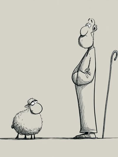 Shepherd and Sheep Ink Print. poster