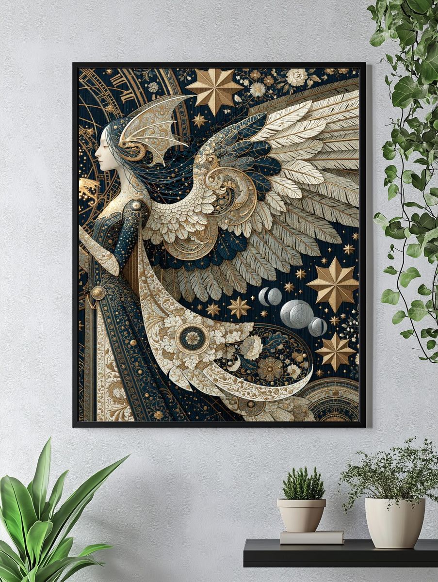 Celestial Winged Woman Illustration Poster. — room view 4