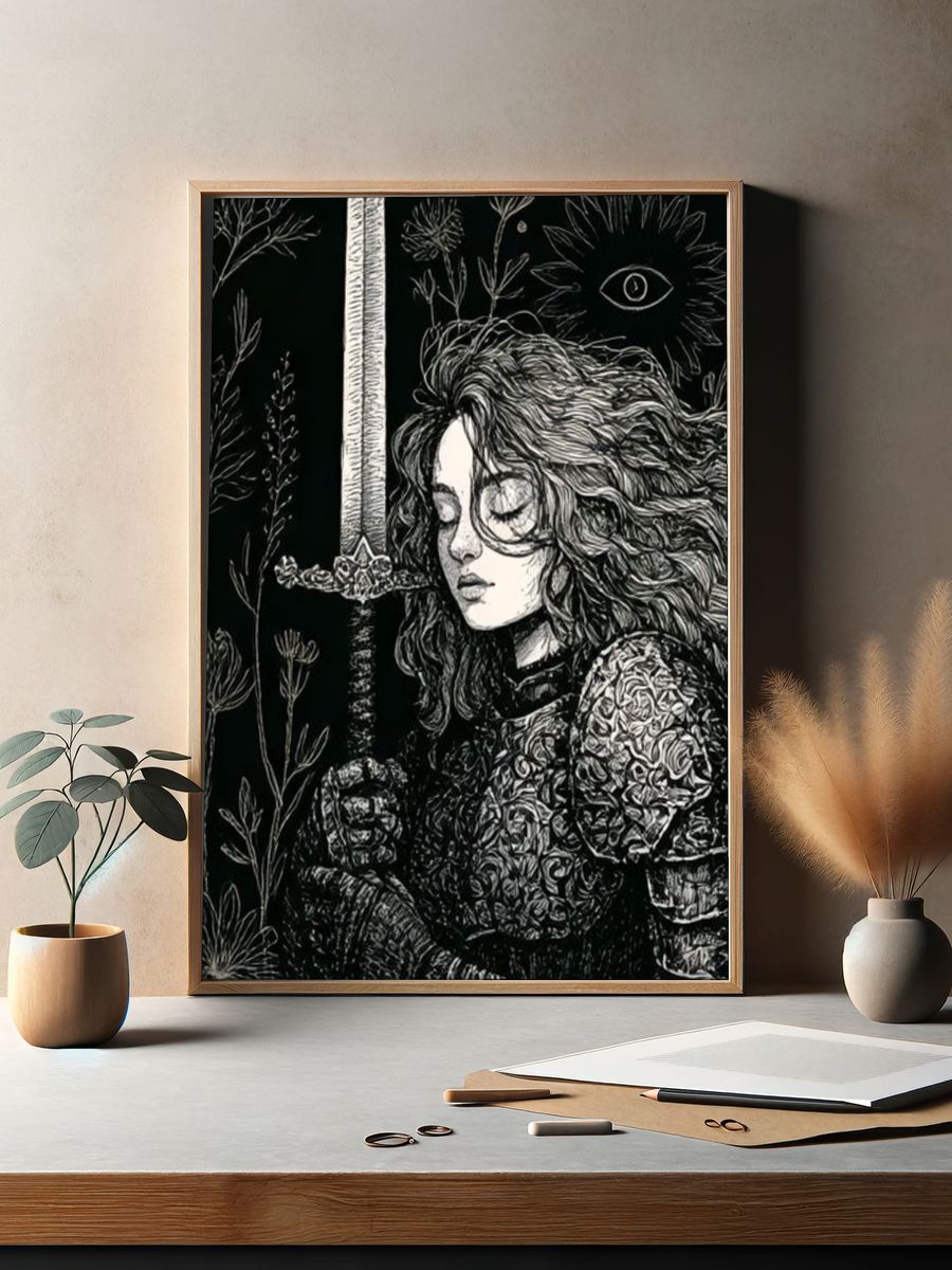 Gothic Sword Maiden Illustration Poster. — room view 2