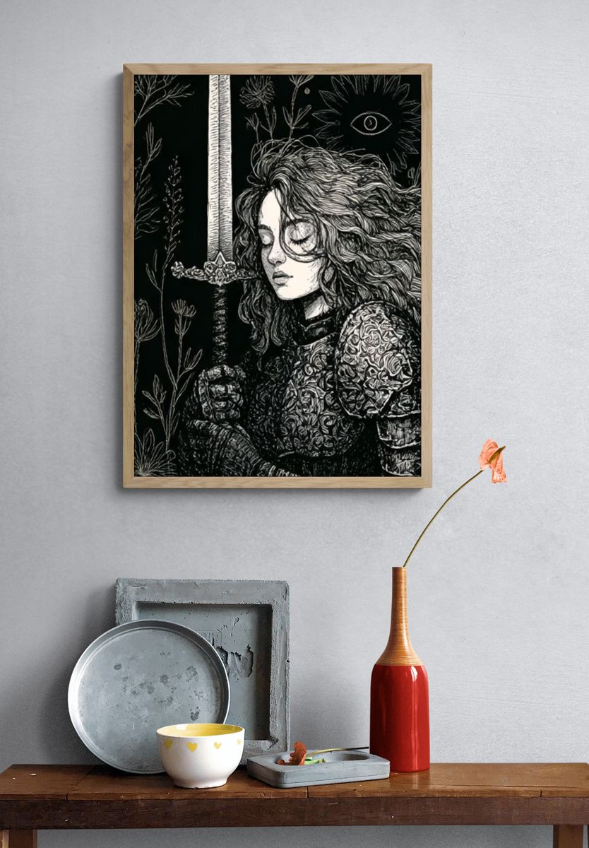 Gothic Sword Maiden Illustration Poster. — room view 3