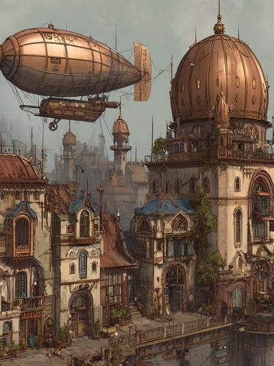 Steampunk Cityscape Illustration Poster. poster