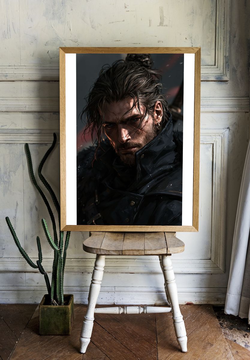 Brooding Warrior Portrait Print. — room view 1