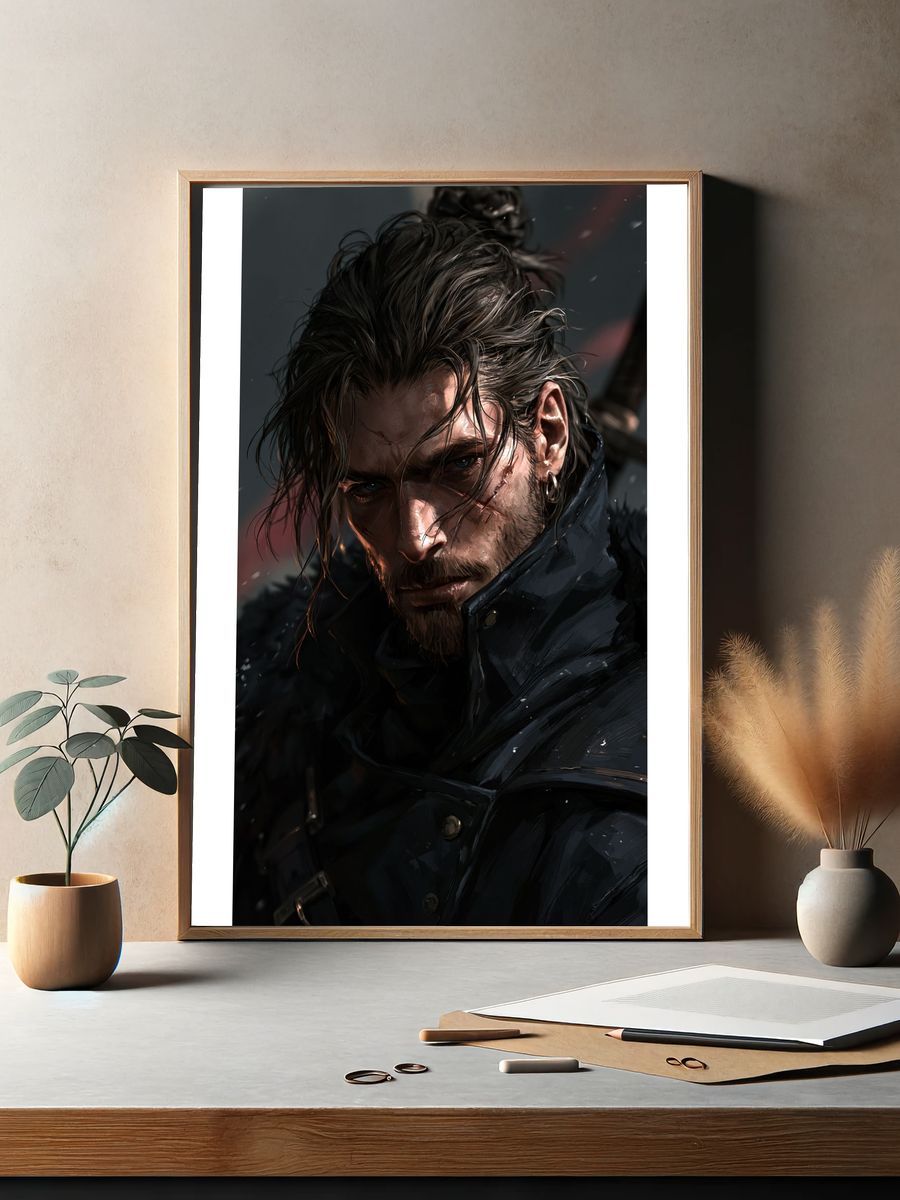 Brooding Warrior Portrait Print. — room view 2