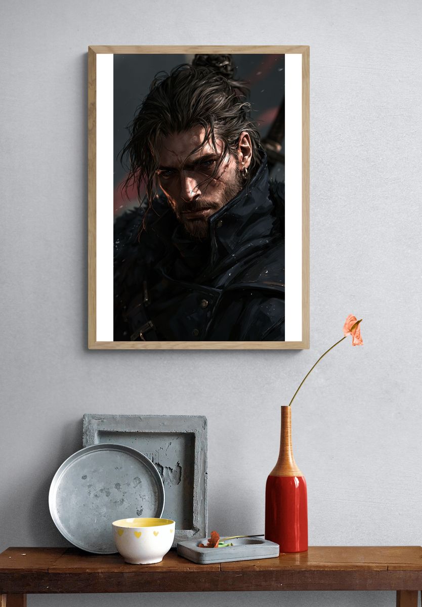 Brooding Warrior Portrait Print. — room view 3