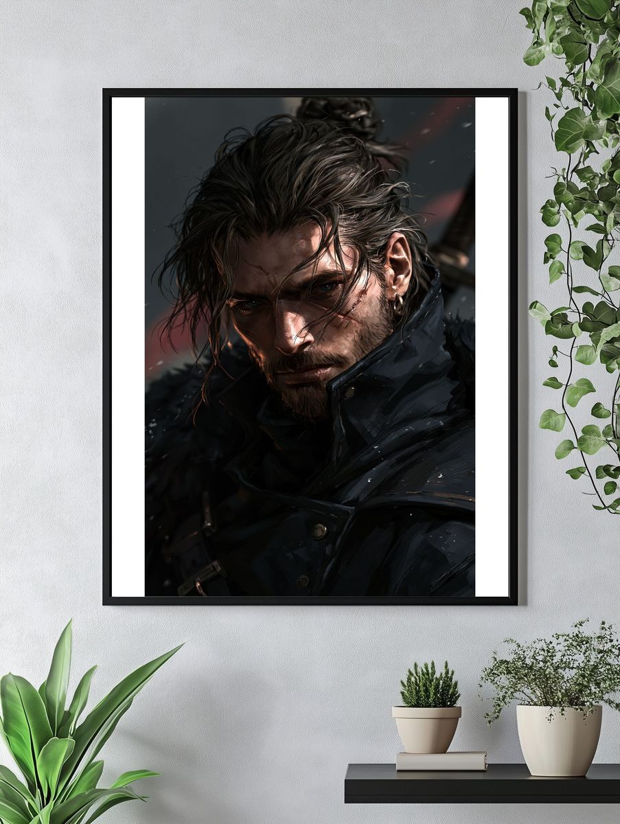 Brooding Warrior Portrait Print. — room view 4