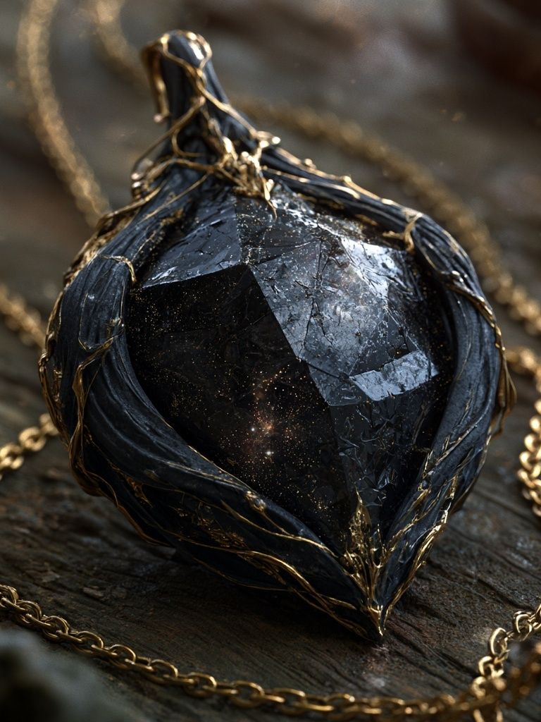 Celestial Black Gem Illustration Poster. poster detail