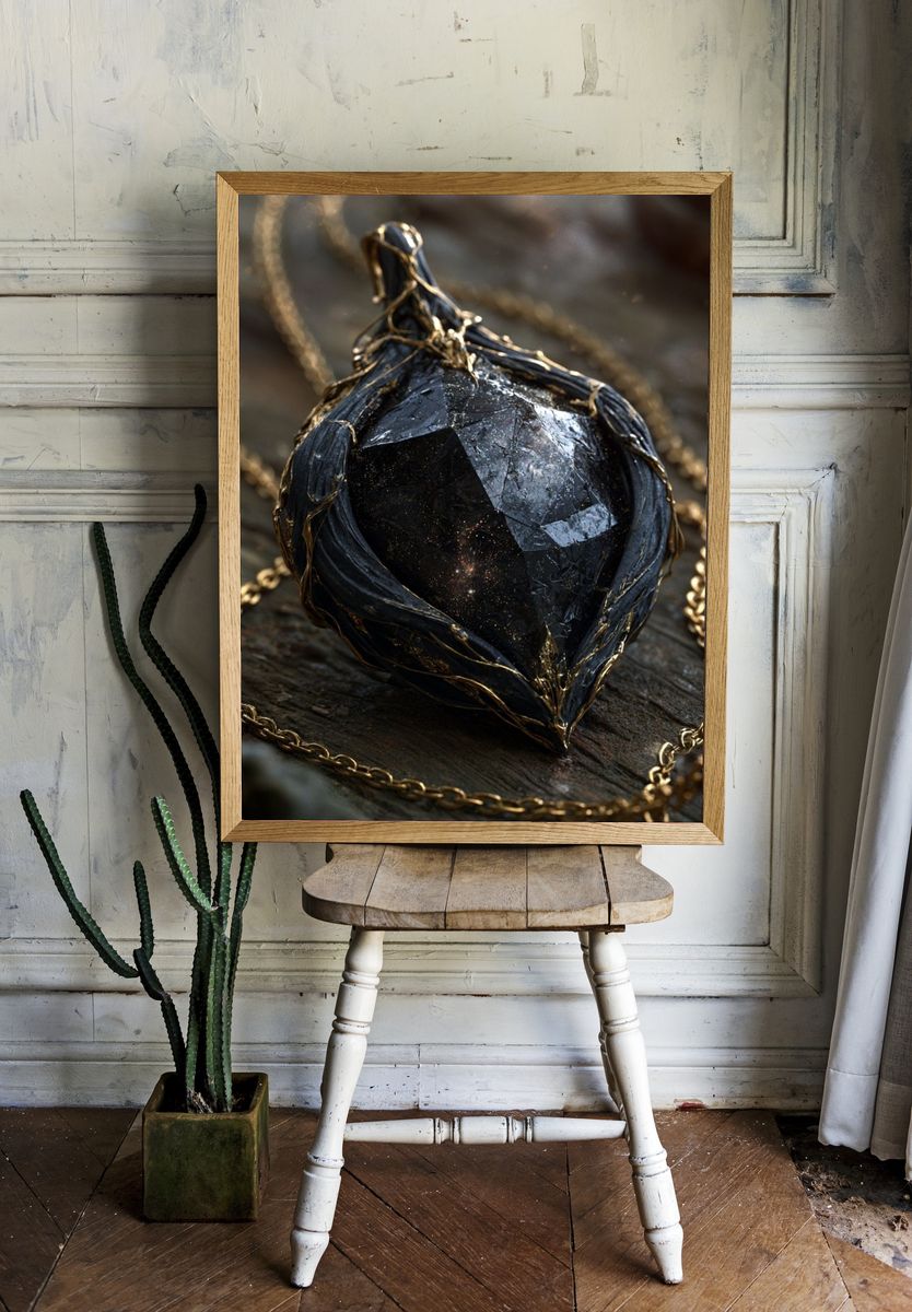 Celestial Black Gem Illustration Poster. room preview