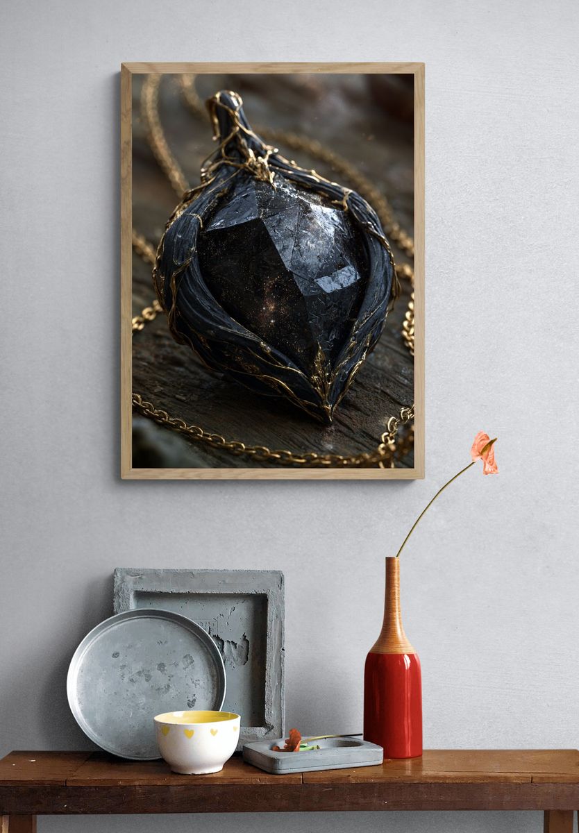 Celestial Black Gem Illustration Poster. — room view 3