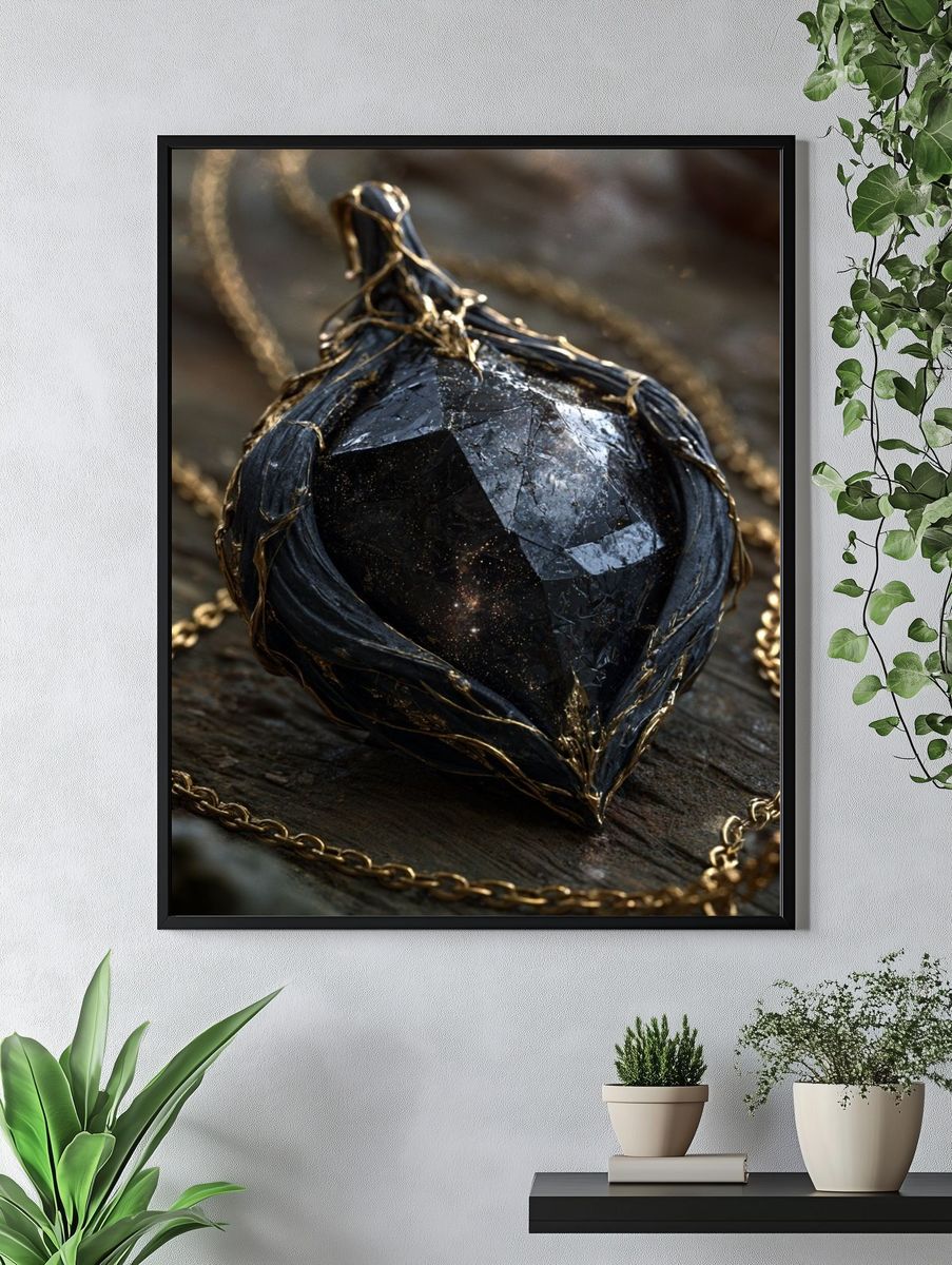 Celestial Black Gem Illustration Poster. — room view 4