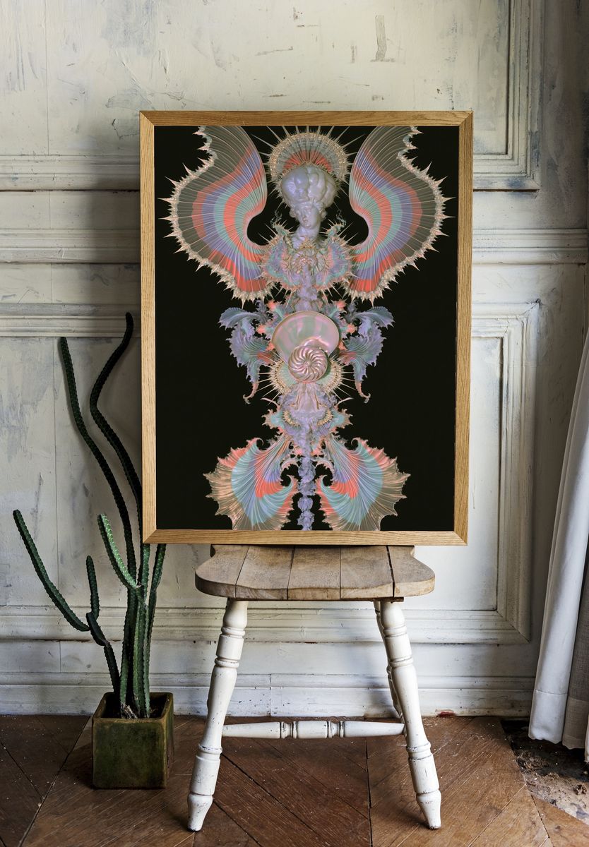 Surreal Winged Figure Print. — room view 1