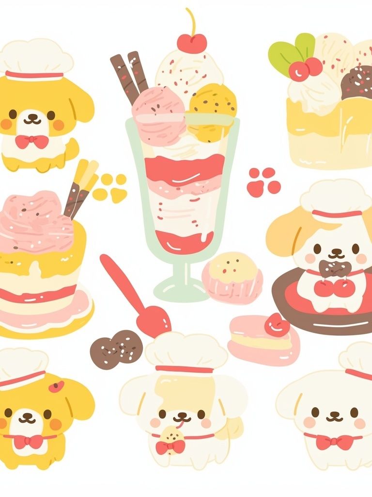 Kawaii Dessert Dogs Illustration Poster. poster detail