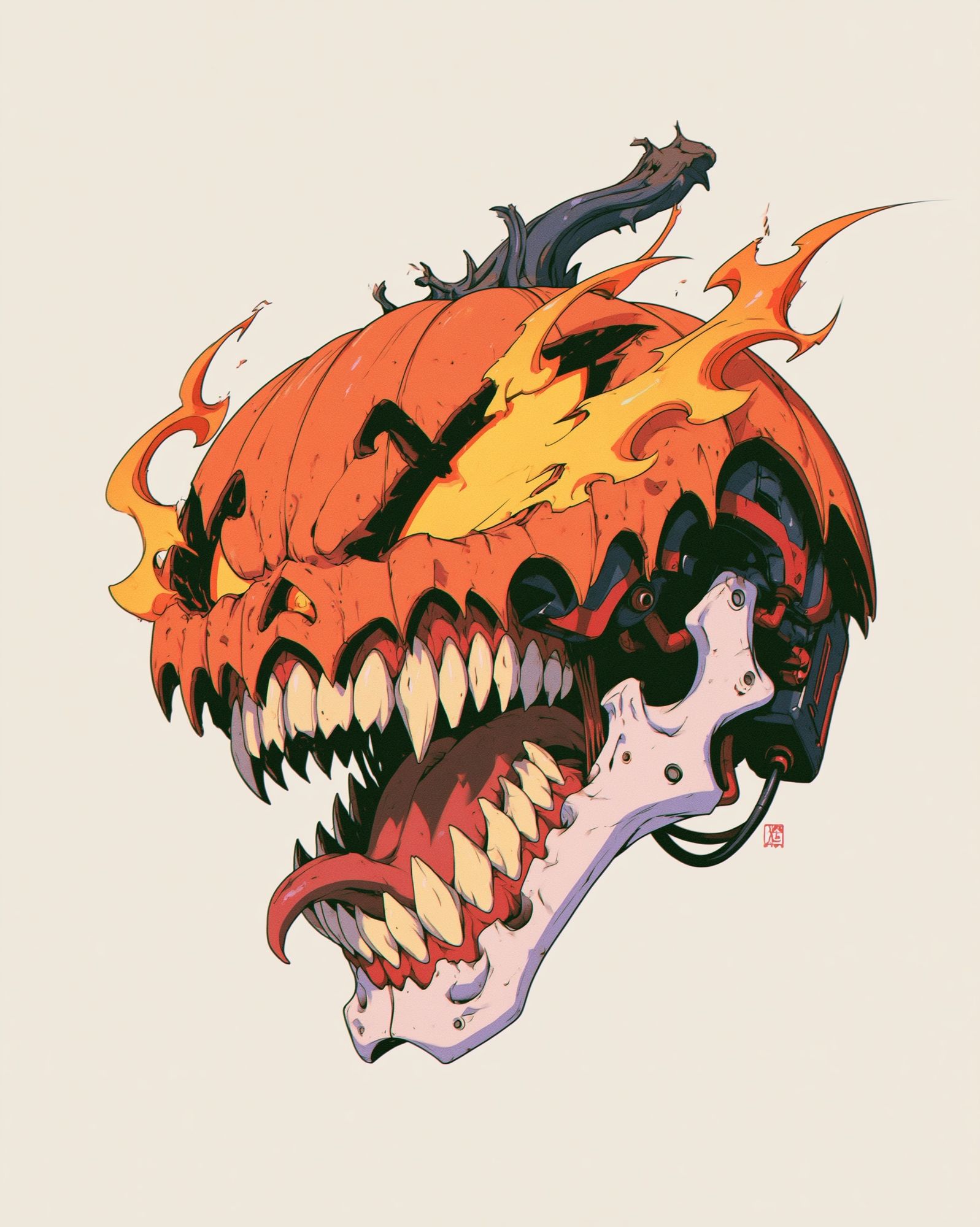 Chainsaw Pumpkin Horror Print. poster — illustration art