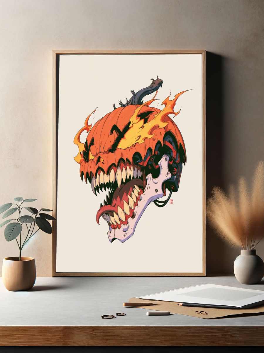 Chainsaw Pumpkin Horror Print. — room view 2