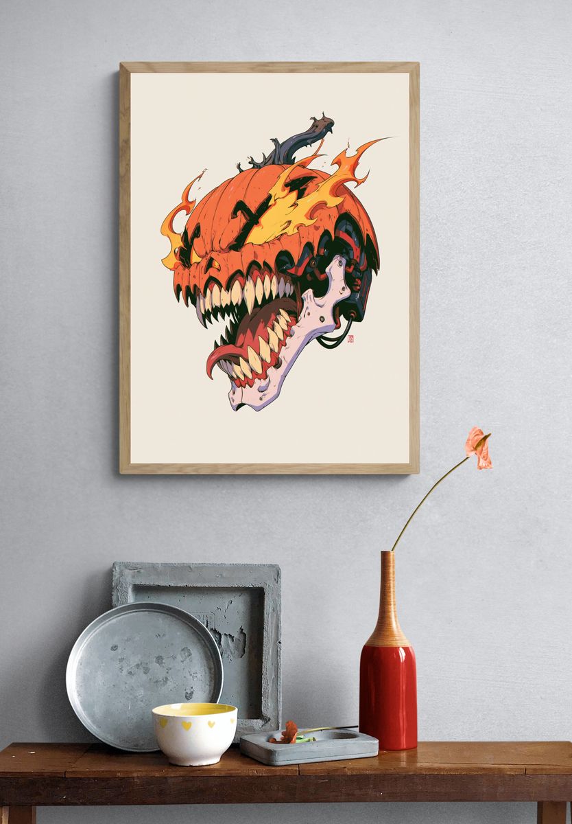 Chainsaw Pumpkin Horror Print. — room view 3