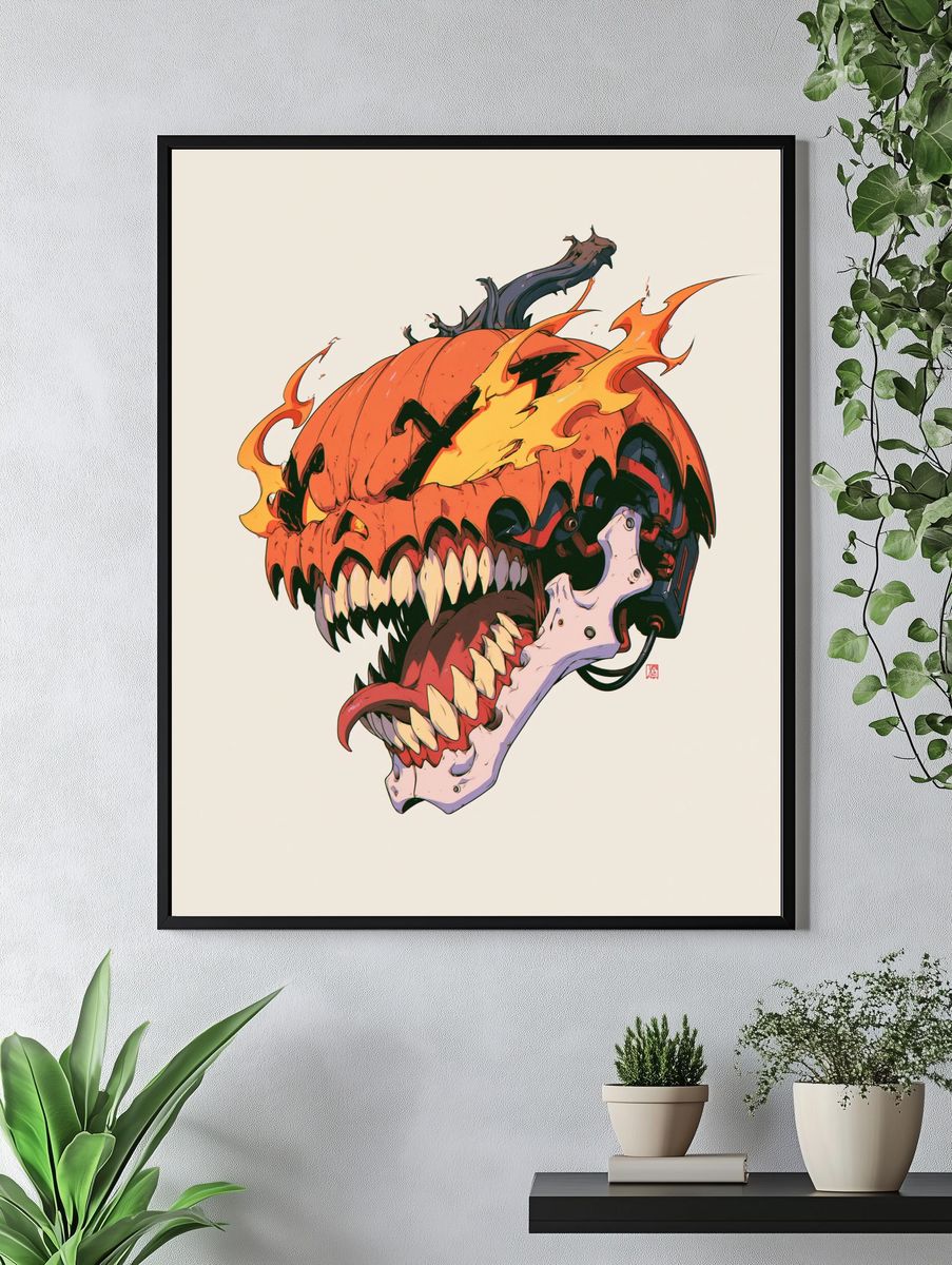 Chainsaw Pumpkin Horror Print. — room view 4