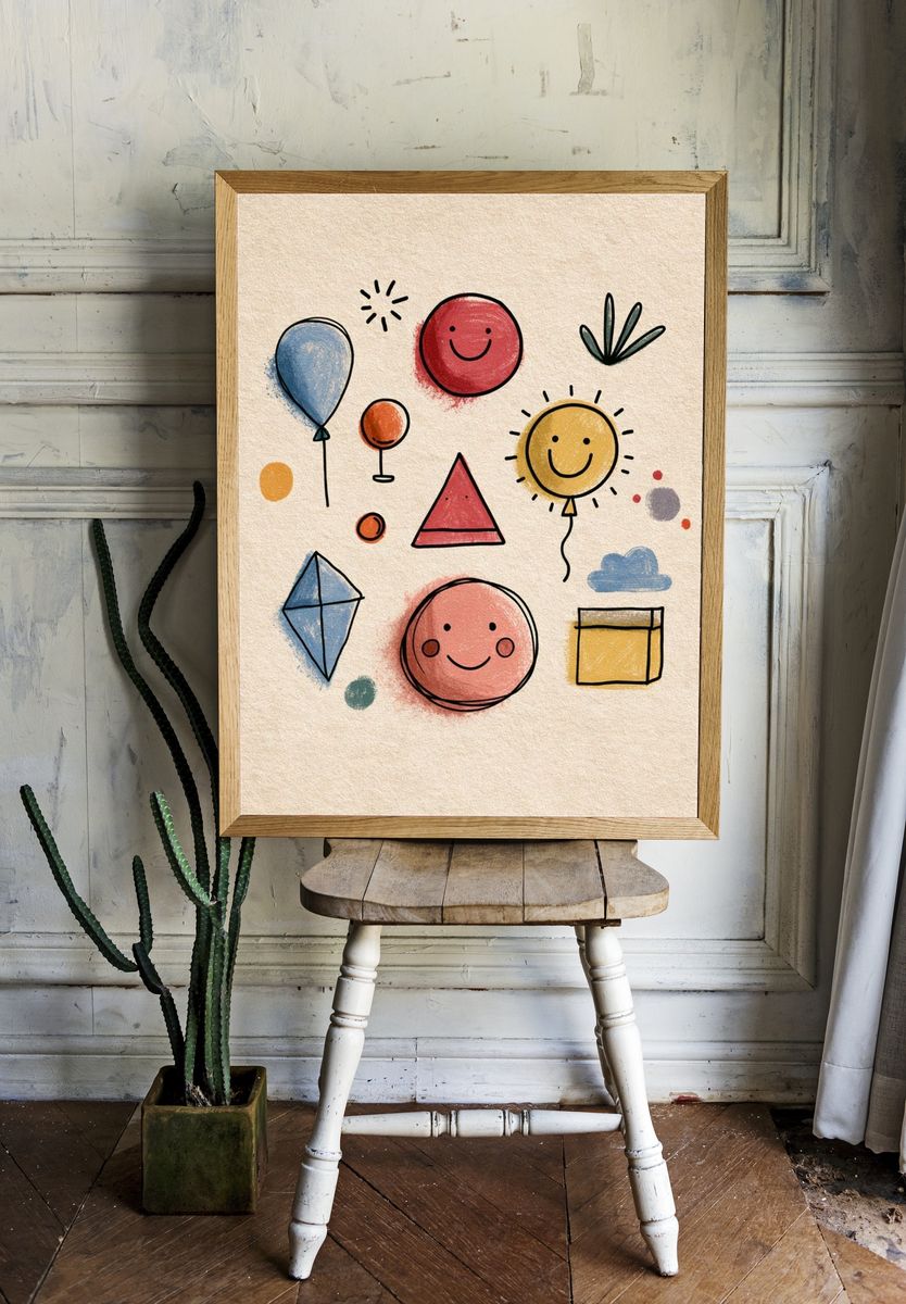 Playful Shapes Illustration Poster. — room view 1