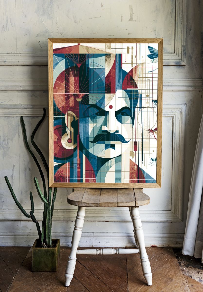 Geometric Portrait with Dragonflies Poster. — room view 1