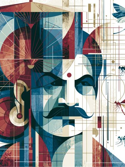 Geometric Portrait with Dragonflies Poster. poster