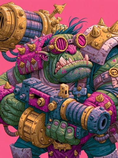 Orc Cyborg Warrior Illustration Poster.